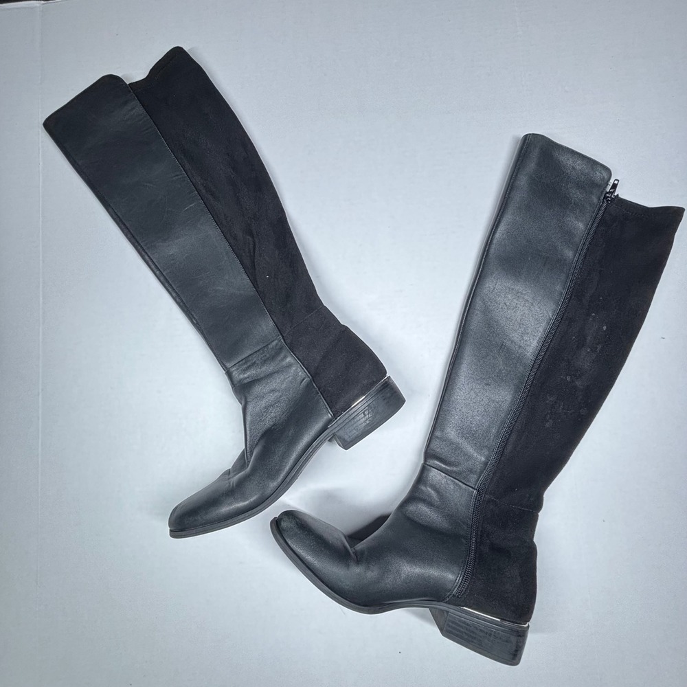 Alfani Ludlowe Black Leather Suede Tall Riding Boots Womens 9 Military Over Knee